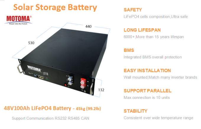 Ηλιακή μπαταρία λίθιου αποθήκευσης ESS 48100 LiFePO4 48V 100Ah για το UPS 0